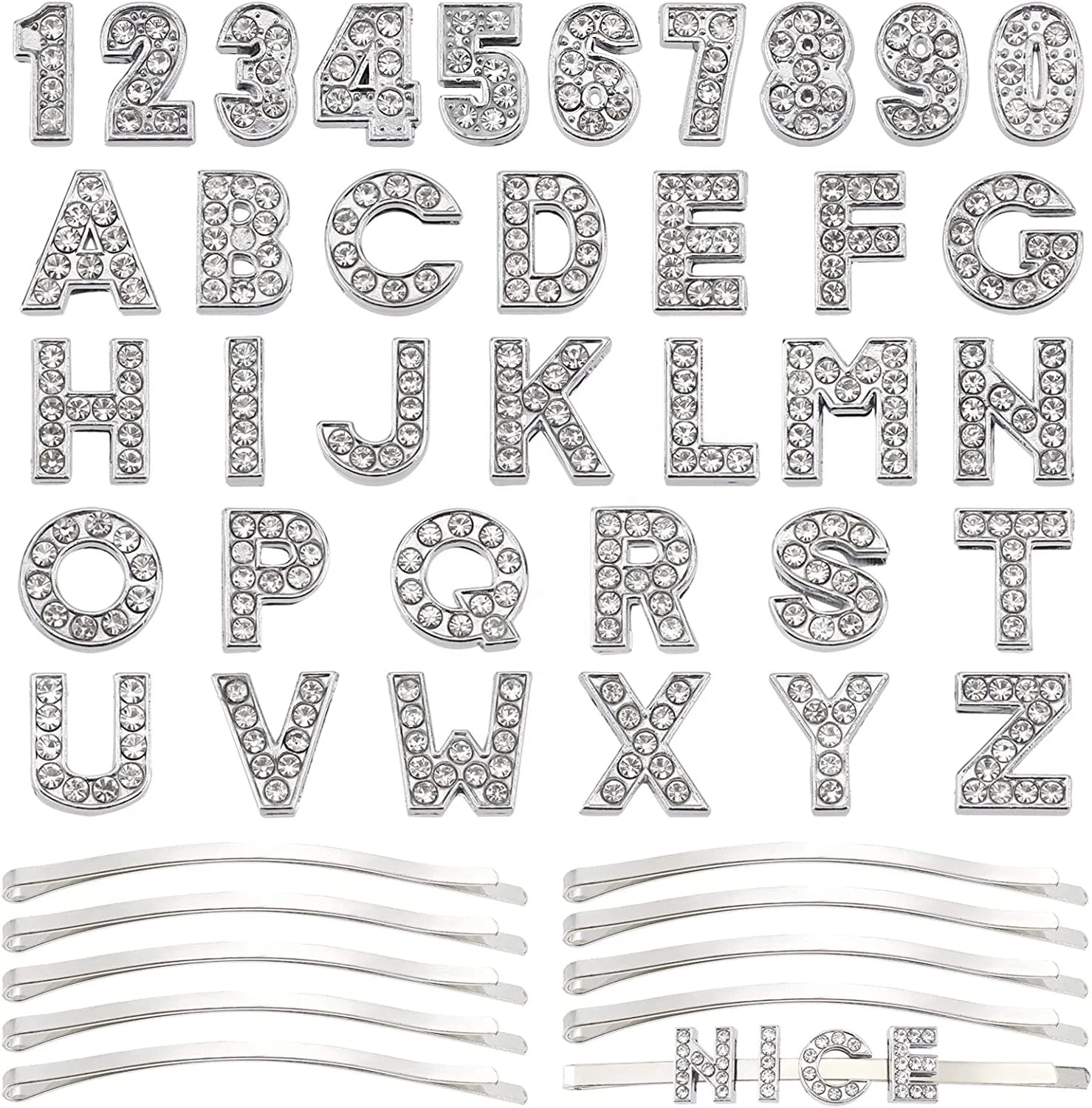 Rhinestone Letter Charms  Slide Letter Charm Bracelet Jewelry Making Women Alphabet Pet Collar Pendants DIY Jewelry Accessories