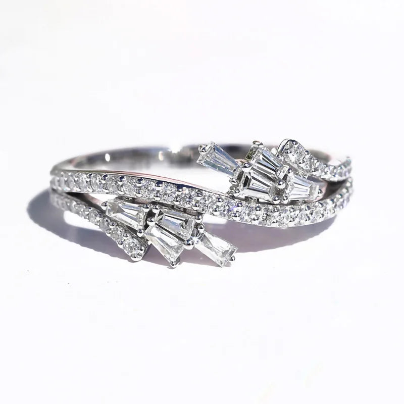 CAOSHI New Irregular Geometric Cross Design Crystal Cubic Zirconia Rings for Women Wedding Fashion Party Silver Plated Rings OEM