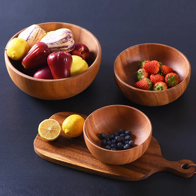 Wholesale Large Single Acacia Wood Serving Bowl Polished Dough Bowl for Fruits Salads for Parties