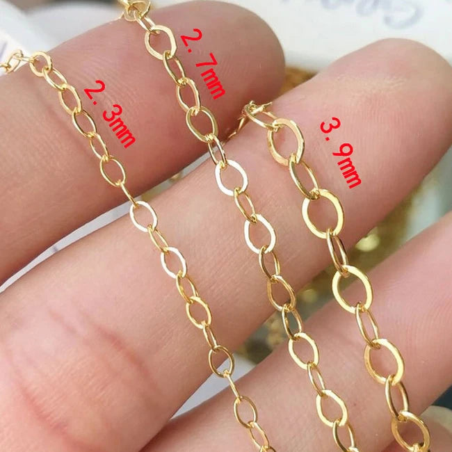 14K Gold Filled Jewelry Findings Flat Cable Chain Necklace Gold Jewelry Chain