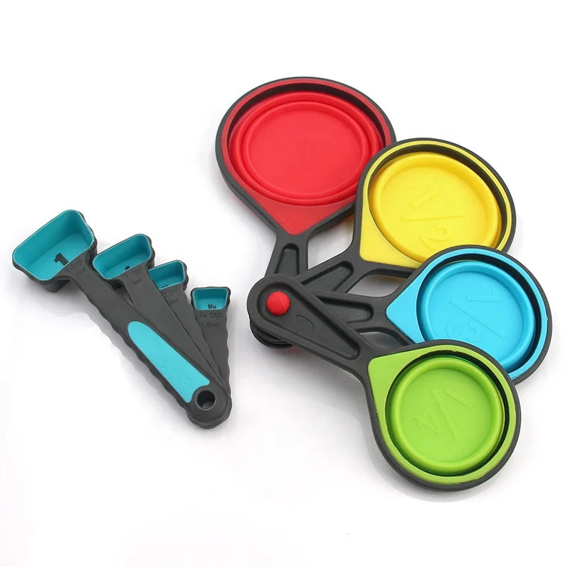 Customised BPA Free Space Saving Collapsible Silicone Measuring Cups and Spoons Set  for Liquid  Dry Measuring
