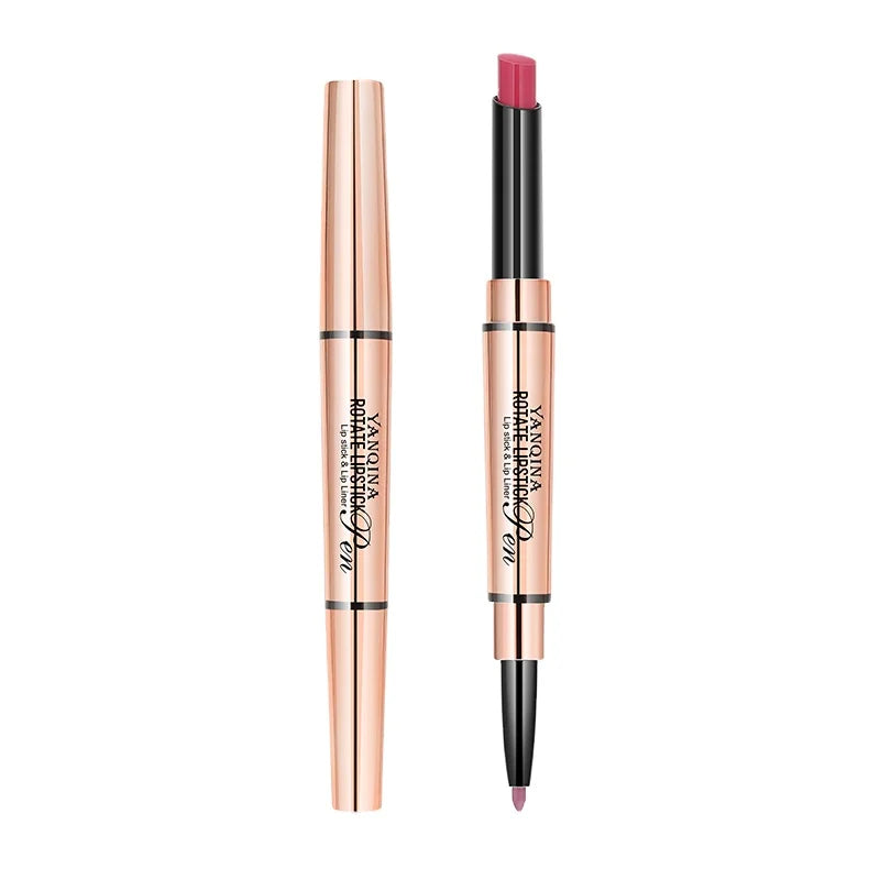 Yanqina 6 Colors Small Gold Bar Double-Ended Lipstick Pen Lip Liner Silky Matte Natural Lipstick Waterproof Long Lasting Lip Pen