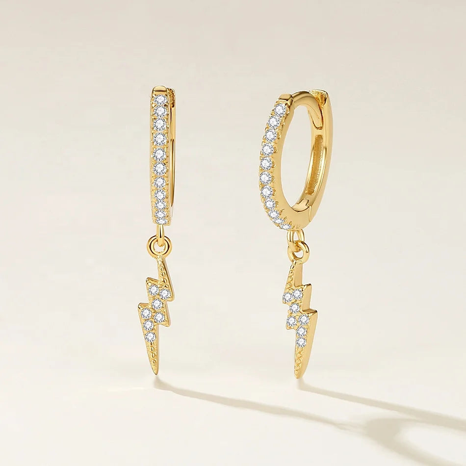Nagosa Minimalist Jewelry 18k Gold Vermeil 925 Sterling Silver Cz lightning Dangle Hoop Earrings