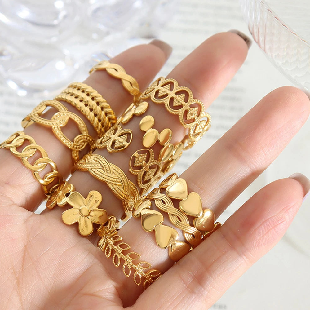 Good Quality Gold Plated Stainless Women Open Rings Jewelry Heart Shape Unique Stack Able Rings for Women