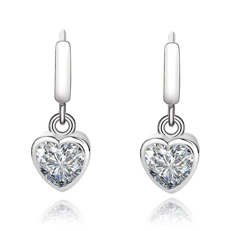 925 sterling silver heart-shaped simple sweet love fashion diamond hoop earrings for women
