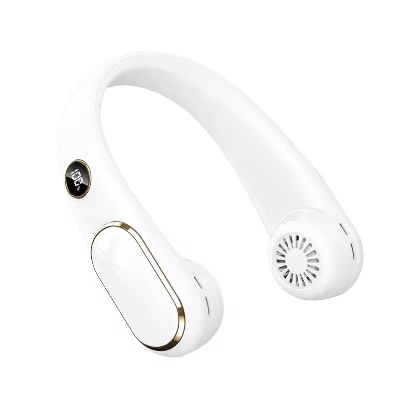 New Arrival Bladeless air Cooling Fan Led Power Display Usb Rechargeable Wearable Neck Fan for Outdoor Color Change Led