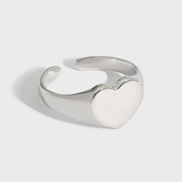 Simple High Polished Heart Shape Design 18k Gold Plated S925 Sterling Silver Open Adjustable Rings for Women
