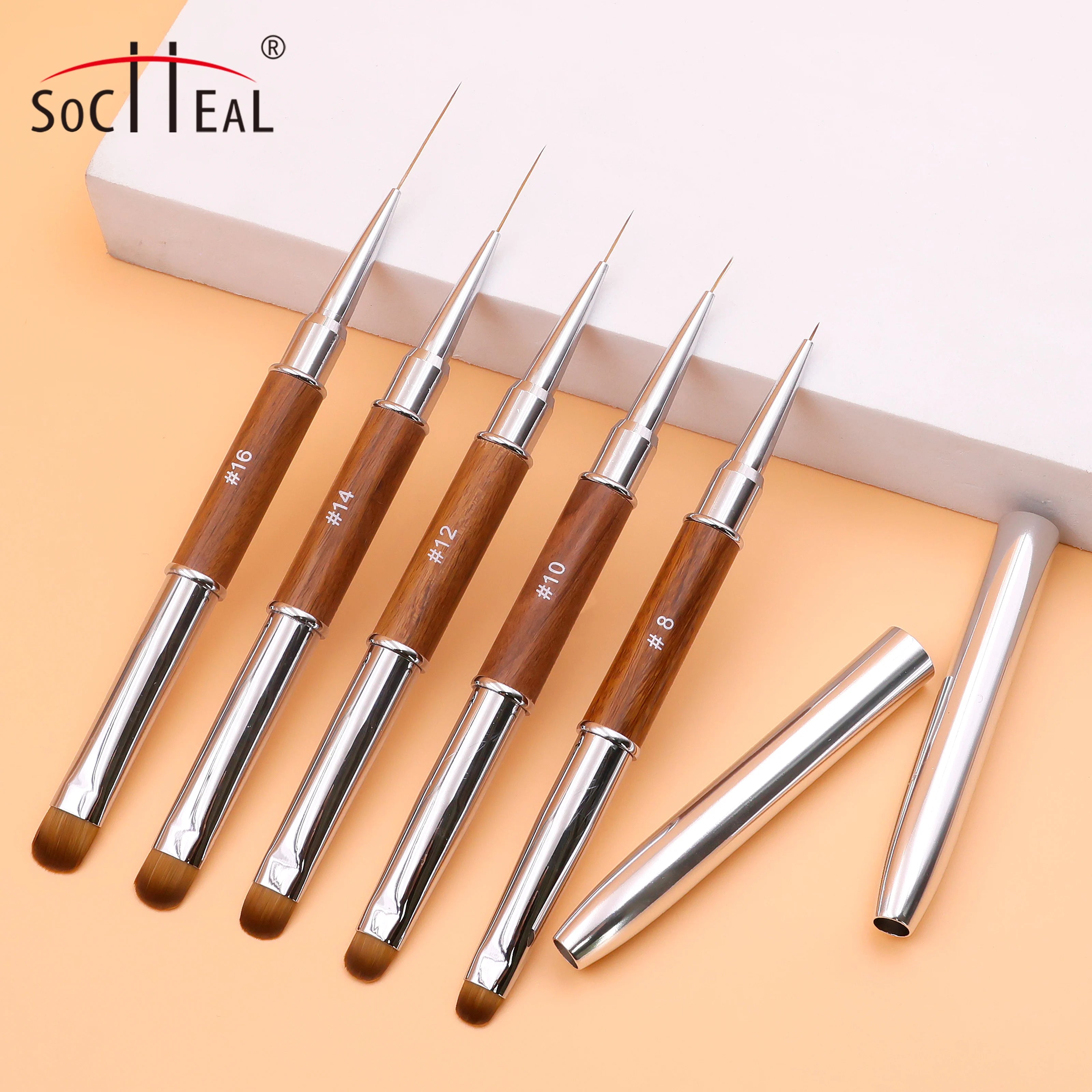 Premium French Nail Brush Set Double-Ended Hair Brushes Custom Logo With Oval Flat Hair Shapes Wood Handle Nail Art Liner