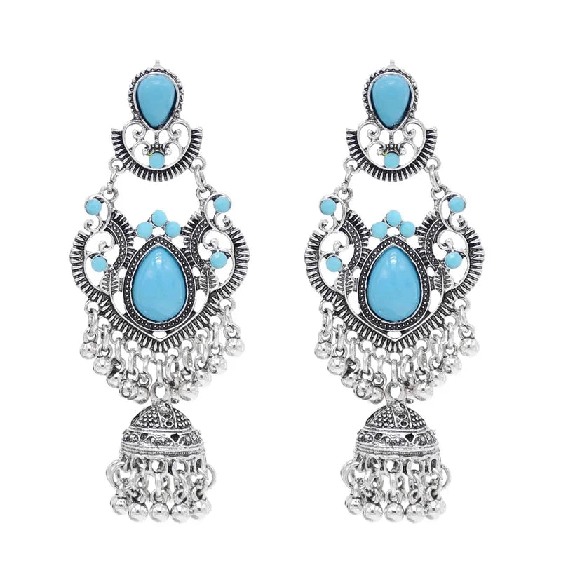 Bohemian Traditional Turquoise Beads Tassel Lady Pendant Earrings Suitable for Ladies' Party Jewelry Gifts