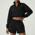 High-quality Women's1/ 4 Zip Drawstring Top and Shorts Tracksuit Set 2 Piece Outfits