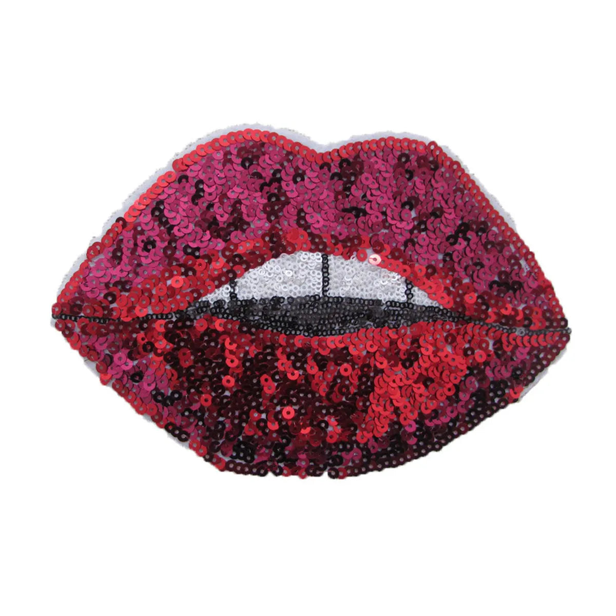 Red Lips Embroidered Sequin Cloth Iron on Patch Clothes Applique Kiss Teeth Garment DIY Craft