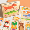 Kids Safe Natural Wood Easy Pattern Jigsaw Beginner Puzzle Wooden Box Animal Matching Puzzles