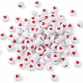100pcs/bag Fashion Jewelry love Heart Acrylic Flat Round Beads for Craft Jewelry Making