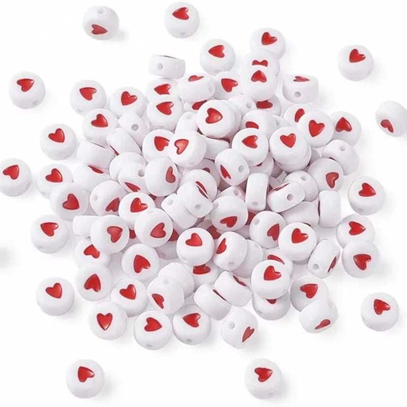 100pcs/bag Fashion Jewelry love Heart Acrylic Flat Round Beads for Craft Jewelry Making