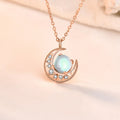 Aimgal Fine Jewelry Dainty Rose Gold 925 Sterling Silver Moonstone Pendant Necklace Star Moon Link Chain for Engagement Gifts