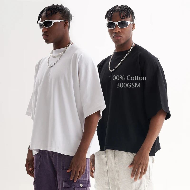 Blank 100% Cotton Cropped Men's T-shirts Boxy Fit Casual Tee Oversized Tshirt Heavyweight Custom t Shirts