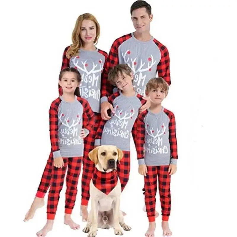 New Style Simple Breathable Plaid Plus Size Family Matching Christmas Teenagers Children Women Jersey Thermal Pajamas MegaBDM