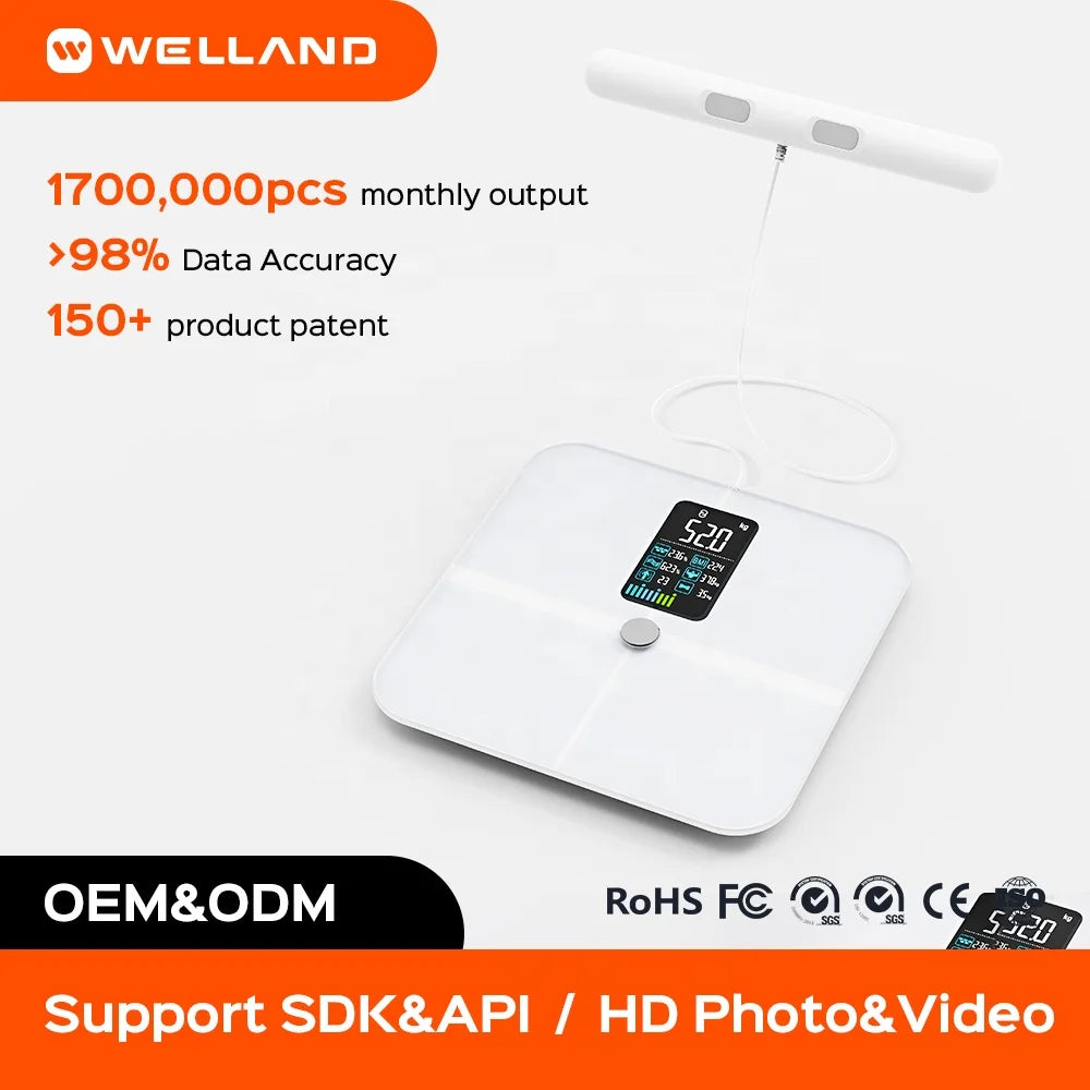 For 8-Electrode Smart Analyzer Body Fat Scale Digital BMI Muscle for Measurement 0.1kg Home Use App OEM Customization