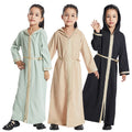 Traditional Solid Color Modest Hooded Long Abaya Dress for Girls Kids Muslim Closed Eid Clothing