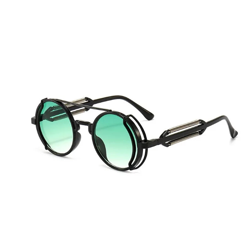 Classic Gothic Steampunk Sunglasses Double Spring Leg Glasses Men's Brand Designer Round Punk Eyewear