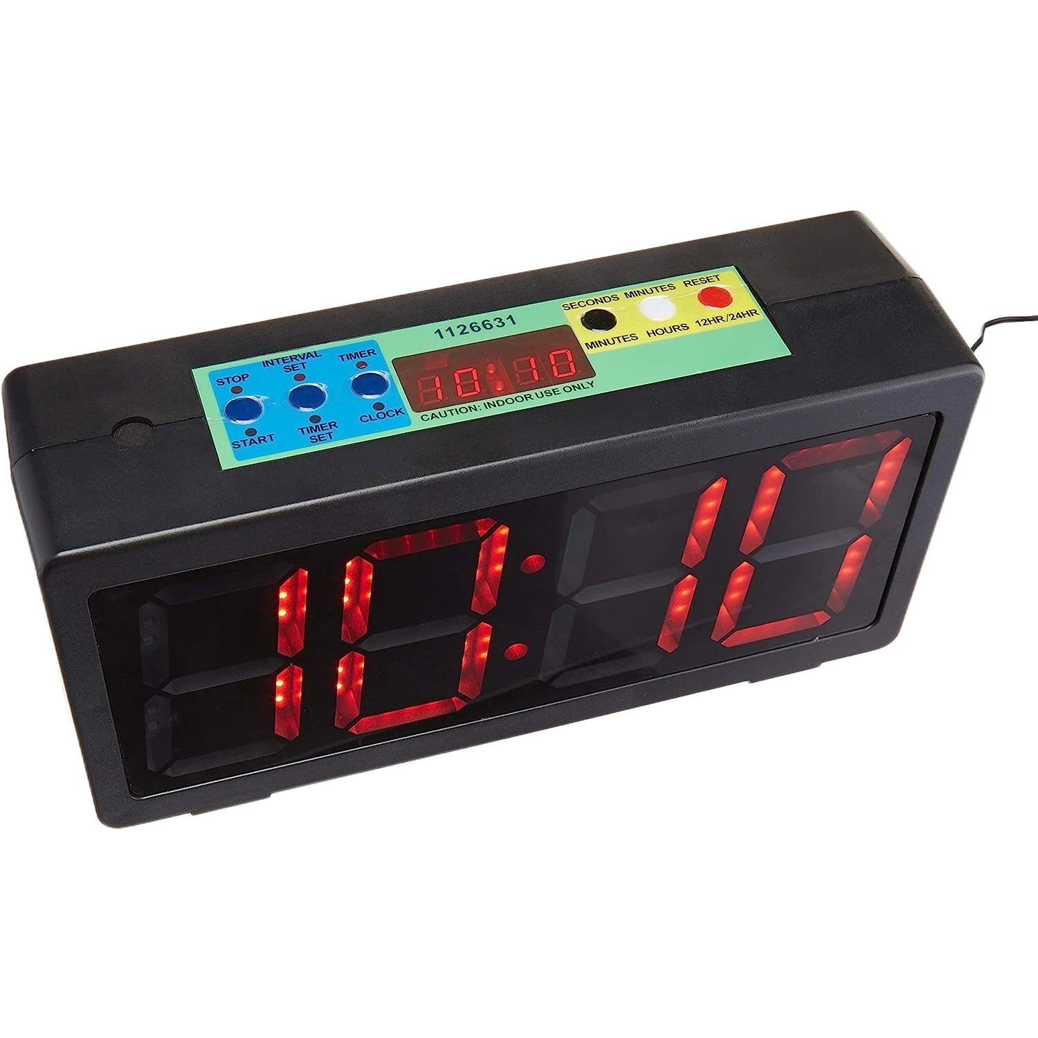 PEREL WC200 LED Count Clock Interval Timer Stopwatch 4in Numbers Rechargeable Battery Audible Alert Black Court Equipment