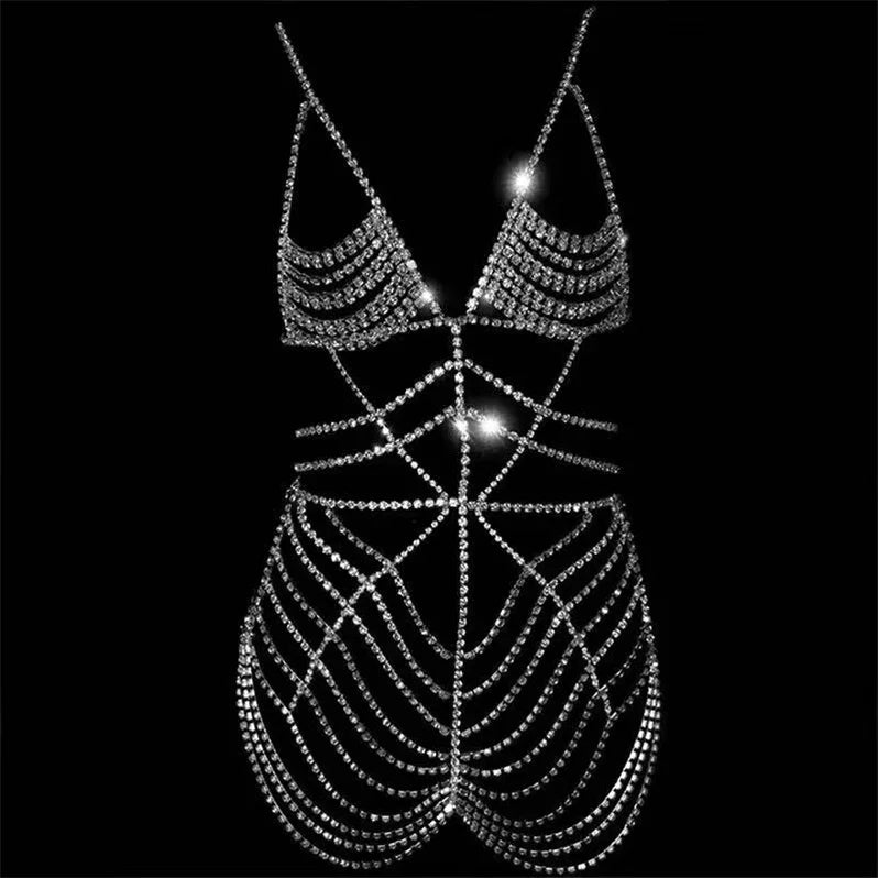 Shiny Crystal Body Bra Chain Jewelry for Women Sexy Chest Harness Fashion Clubwear Accessories