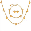 2023 Fashion New Stainless Steel 18K Gold Light Luxury Personality Set Zircon Heart Necklace Bracelet Earrings Jewelry Set