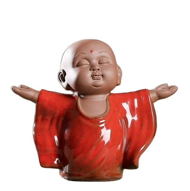 12.2*5.5*9.8cm Chinese Ceramic Tea Pet Zen Little Monk Decoration Clay Boutique Kung Fu Ceremony  Ornament Laughing Buddha