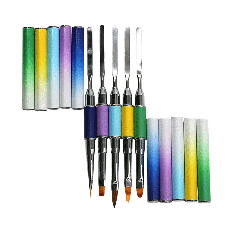 Metal Gradient Color Spatula Tool Engraving Embossing UV Poly Gel Double Side Nail Art Brush