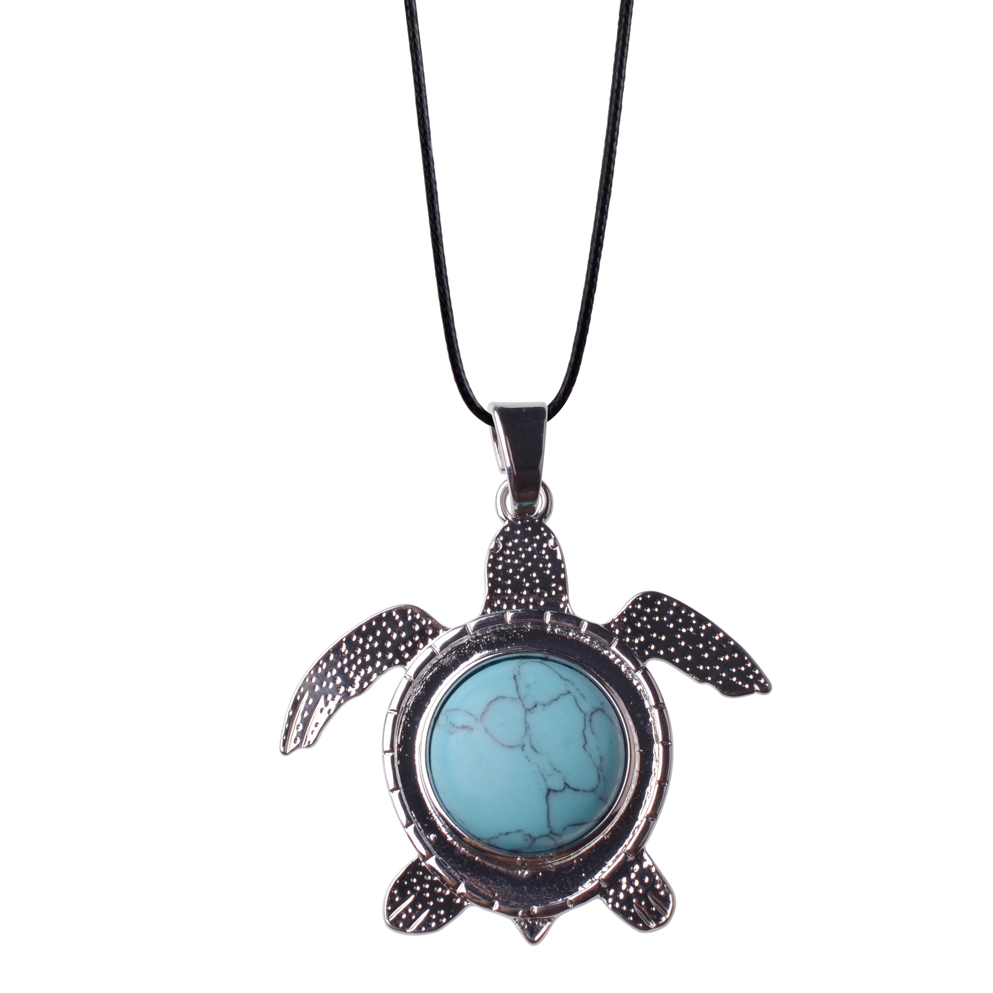 Trendy Animal Turtle Crystal Stone Necklace Charm Natural Stone Pendant Necklace for Women with Silver Chain
