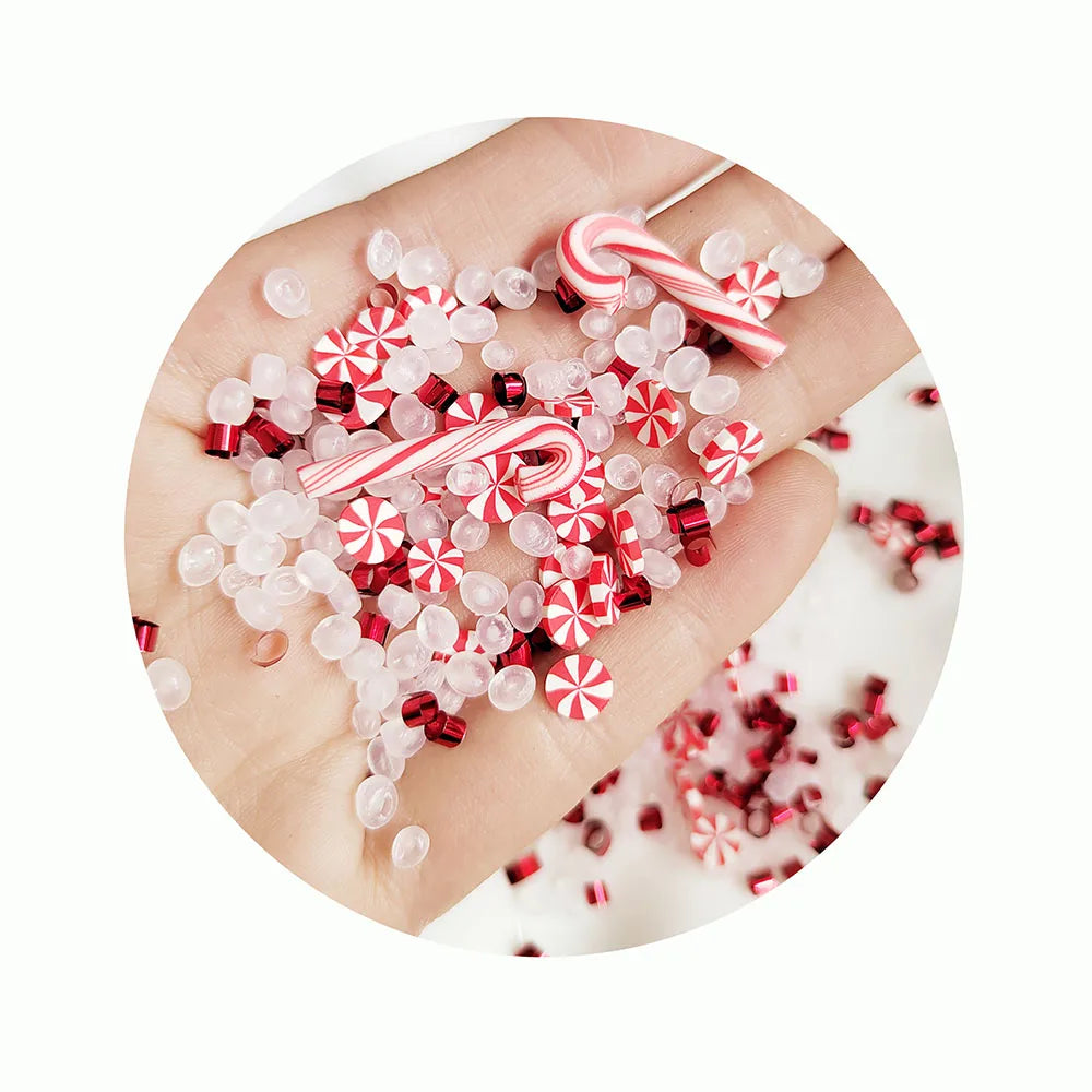 500g/Lot Peppermint Candy Slices Polymer Clay Christmas Candy Cane Round Rice Bingsu Beads for DIY Slime Crafts Accessories