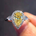 CAOSHI Royal Yellow New Style Anillos Pear Water Drop Shiny Zircon Ring Lady Girls Beautiful Silver Ring Women