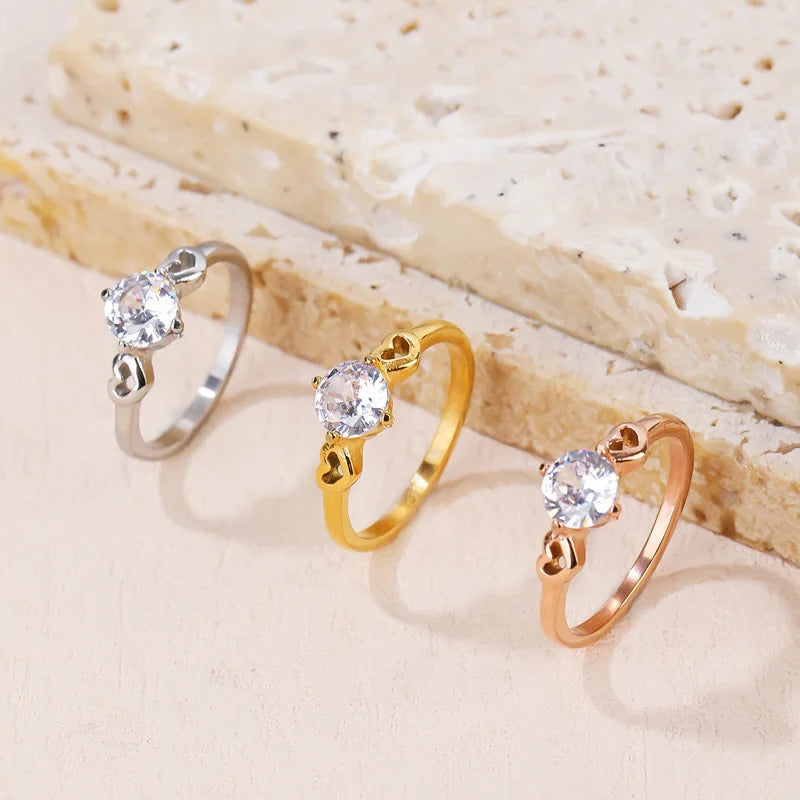 SC New Arrival Trendy Stainless Steel Rings Fashion Zircon Diamond Rings Stylish Gold Silver Heart Finger Rings for Teen Girls