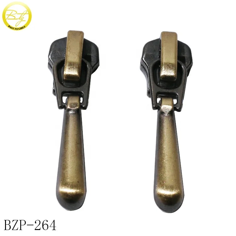 Zinc Alloy Zipper Manufacturers Custom logo Blanks Antique Brass Zipper Slider Tags for Handbag Hardware