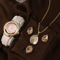 4pcs Women Leather Band Ladies Watch Set Simple Women Necklace Earrings Ring WristWatch Set Montre Femme (WT2268)