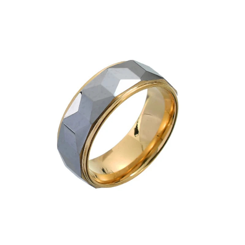 New Highly Polished 8 MM Gold Plated Beveled Edge Tungsten Carbide Steel  Rings Jewelry for Gold Women Men Gift