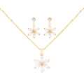 Gold Plated Jewellery Women Zircon Petal Flower Pendant Necklace and Earring Sets in Copper Alloy Jewelry Fashion Trend 2021