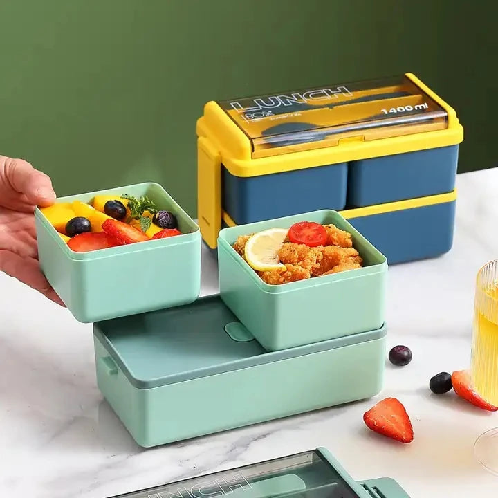 Double- Layers Plastic sealed Insulated Food Container Food Warmer Tiffin Lunch Box for Office Workers