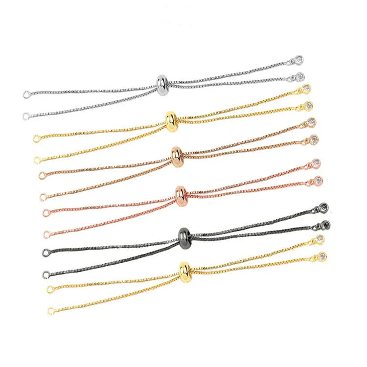 BCL1278 Half Finished Gold Box Slider Chain DIY Bracelet Finding with CZ Cord Ends Semi Finished Bracelet/Bracelet Blan