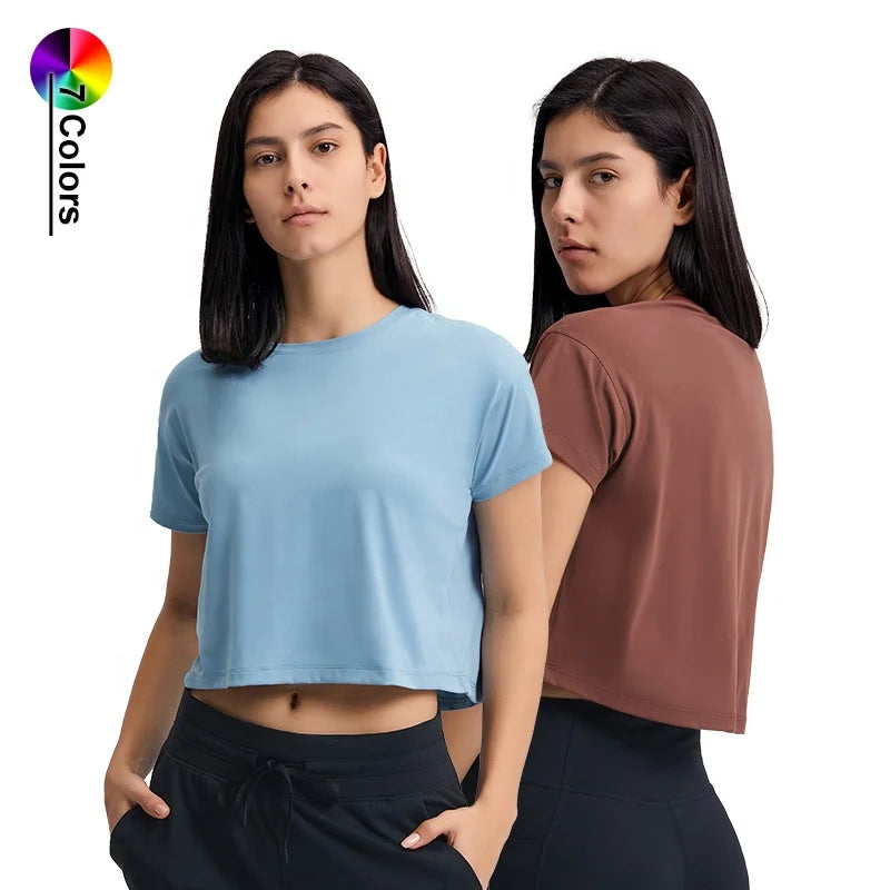 Summer Women Quick Dry Sexy Cropped Navel Loose Breathable Fitness Run Workout Shirt Gym Tank Top Yoga Crop Custom Logo Clothing