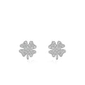 Women Fine Jewelry 925 Sterling Silver Sweet Girl Rhodium Plated Zircon Four-leaf Clover Heart Stud Earrings