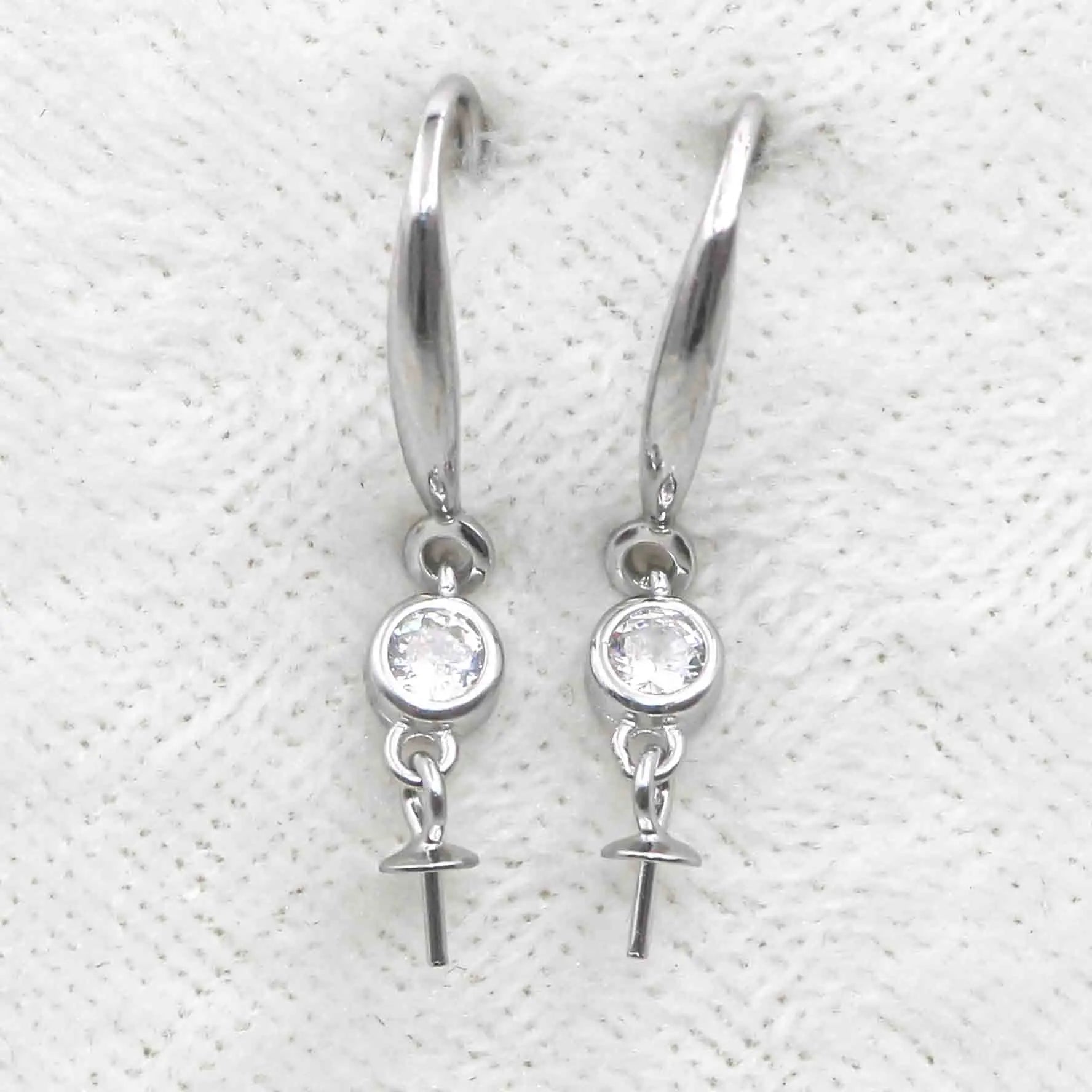 Sterling Silver Semi Mount Hook Earrings Half Hole Beads Prong Empty Setting Sterling S925 Base Holder for Pearl Bead Inlay DIY