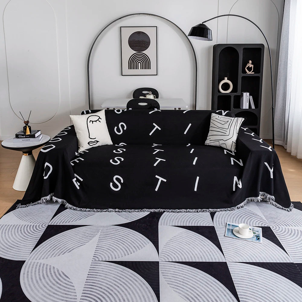 Factory Wholesale Custom Woven Jacquard Blanket Black White Checker Striped Simple Vintage Bedding Sofa Throw Tapestry Camping