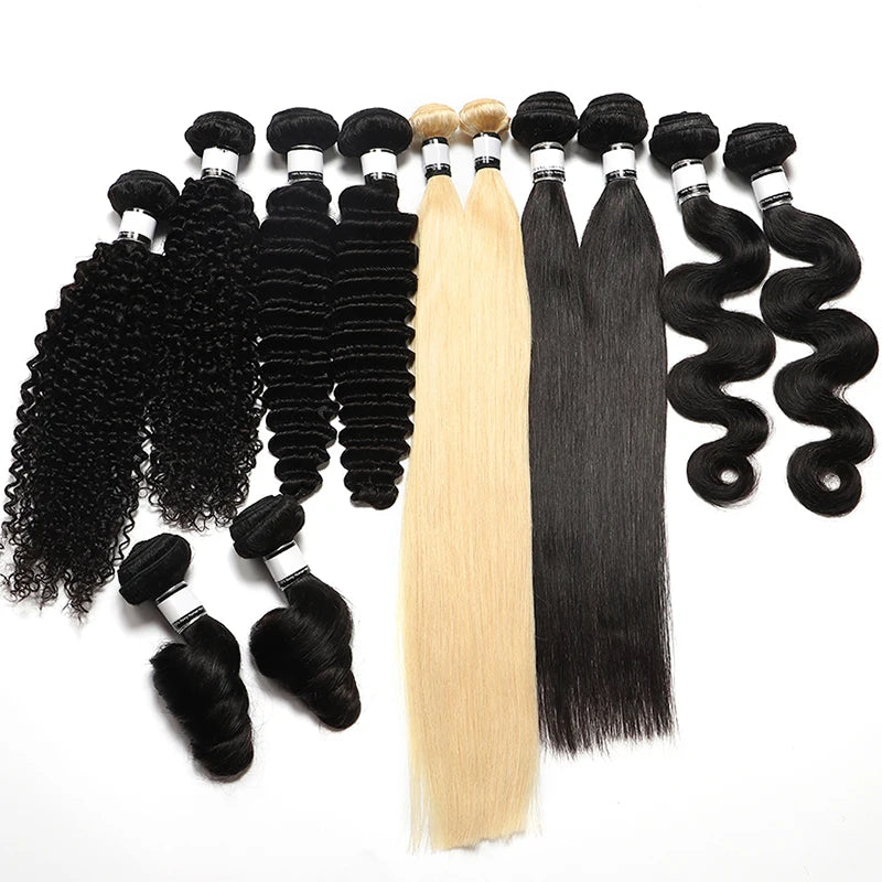 100% Human Hair Extensions Bundles Kinky Curly Deep Body Wave Remy Raw Indian Hair Cheap 613 Human Hair Bundles with Closure Set