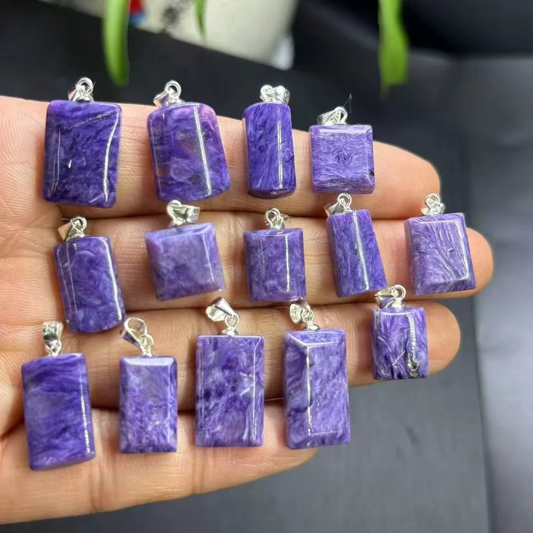 Chakra Healing Stone Natural Charoite S925 Sterling Silver Pendant for Enhancing Spiritual Perception and Concentration