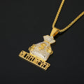Hip Hop Pendant Necklace with Gold Plating Bling Zircon Money Bag Fine Charms & Pendants Stainless Steel Necklace