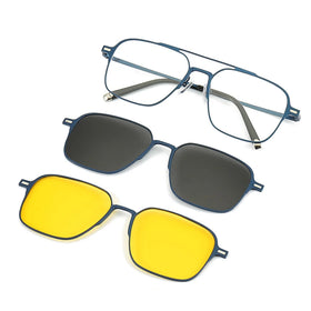 2024 Latest Fashionable Polarizing Sunglasses with Gold Blue Optical Frame Square Blue Drive Lens TAC Material Clip-On Glasses
