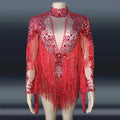 Dark Blue Bodysuit Shiny Women Silver Diamond Tassel Sexy Dresses for Club Shiny Sequined Club Ball Fringe Dance Costume