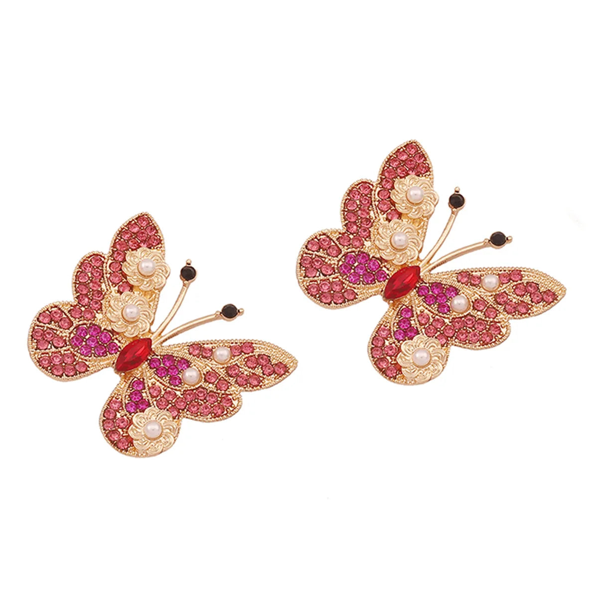 Fashion Custom Cute Rhinestone butterfly Studs Pearl Earrings for Women Girls