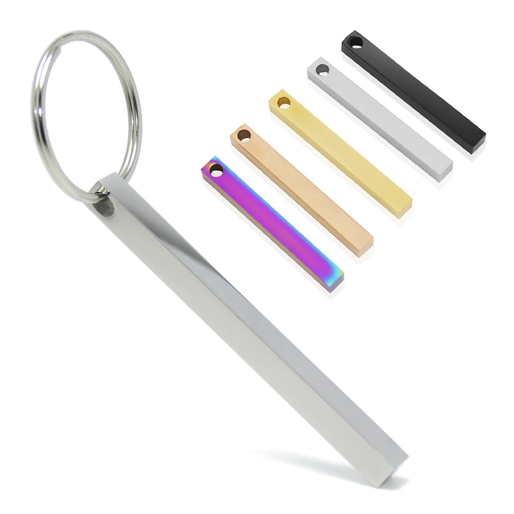 40/60mm Cuboid Rectangle Key Ring Bags Accessory Rectangle Stripe Stainless Steel Wholesale Metal Blank Laser Engraving Keychain